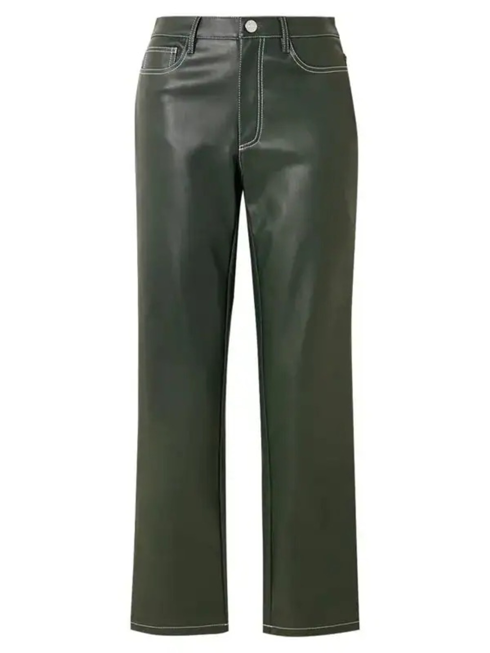STAUD Elliot Vegan Dark Green Leather Straight Pants